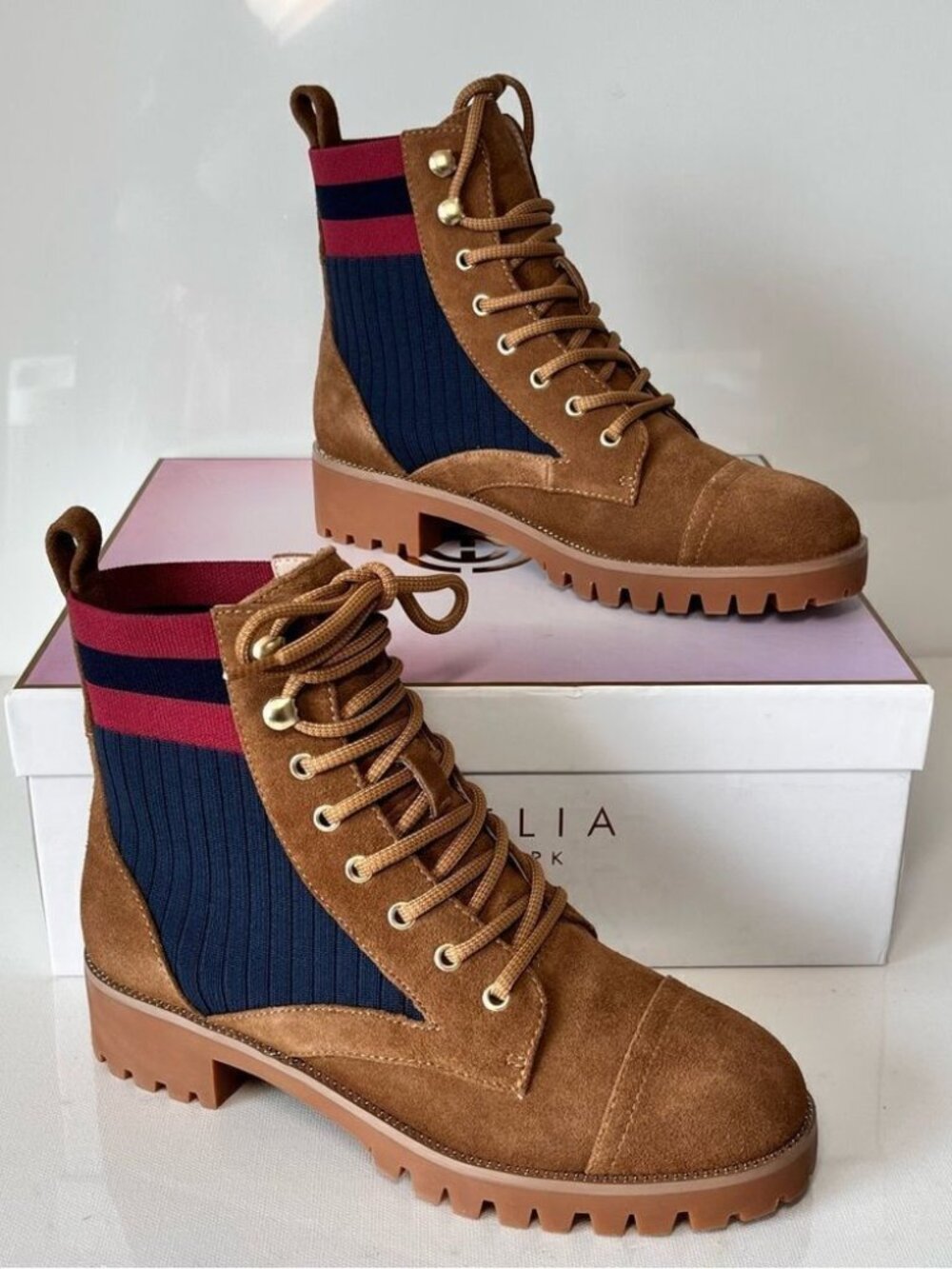 Cecelia New York Theo Knit Detail Lace-Up Boots